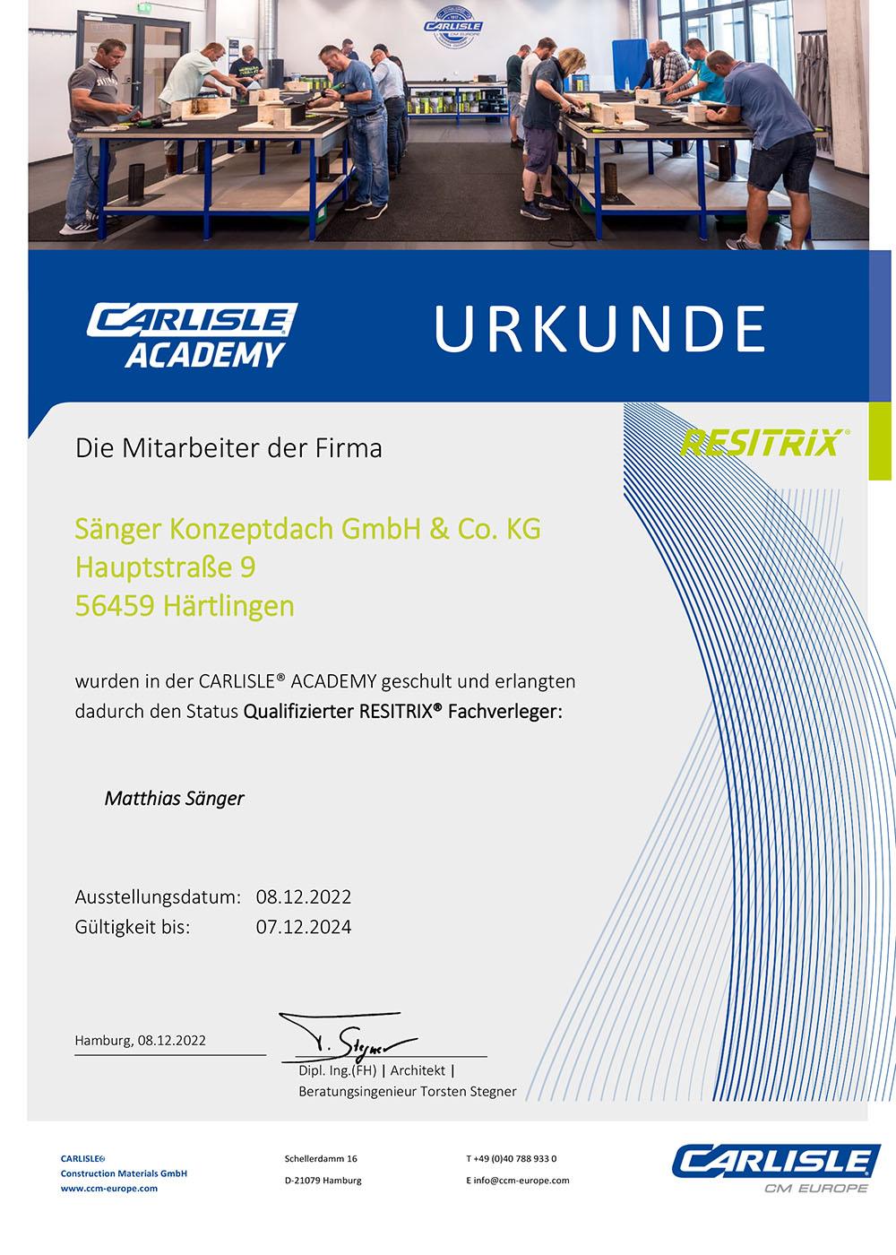 F-Qualifikation – Zertifikat Sänger Konzeptdach
